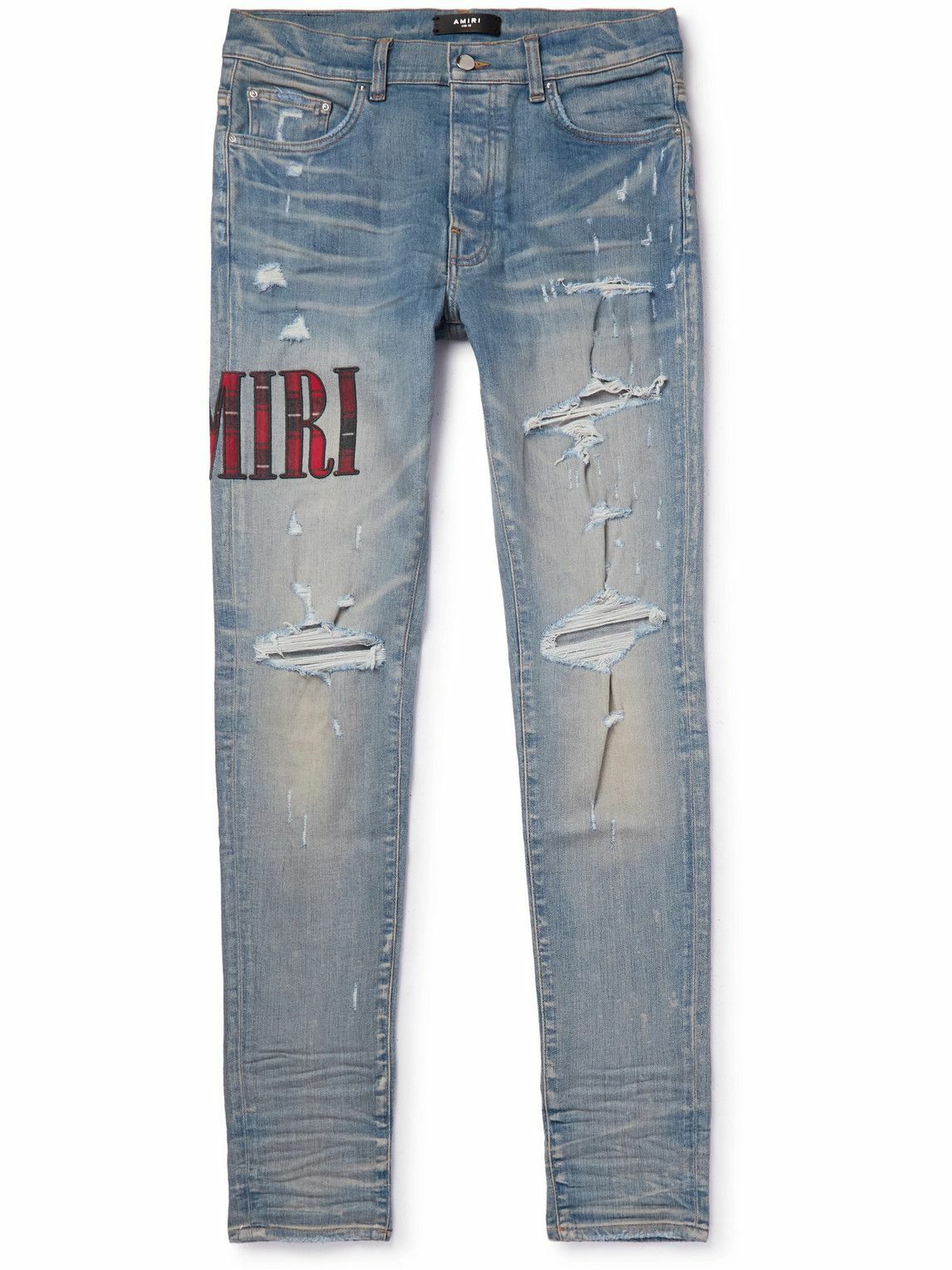 AMIRI - Skinny-Fit Appliquéd Distressed Jeans - Blue Amiri