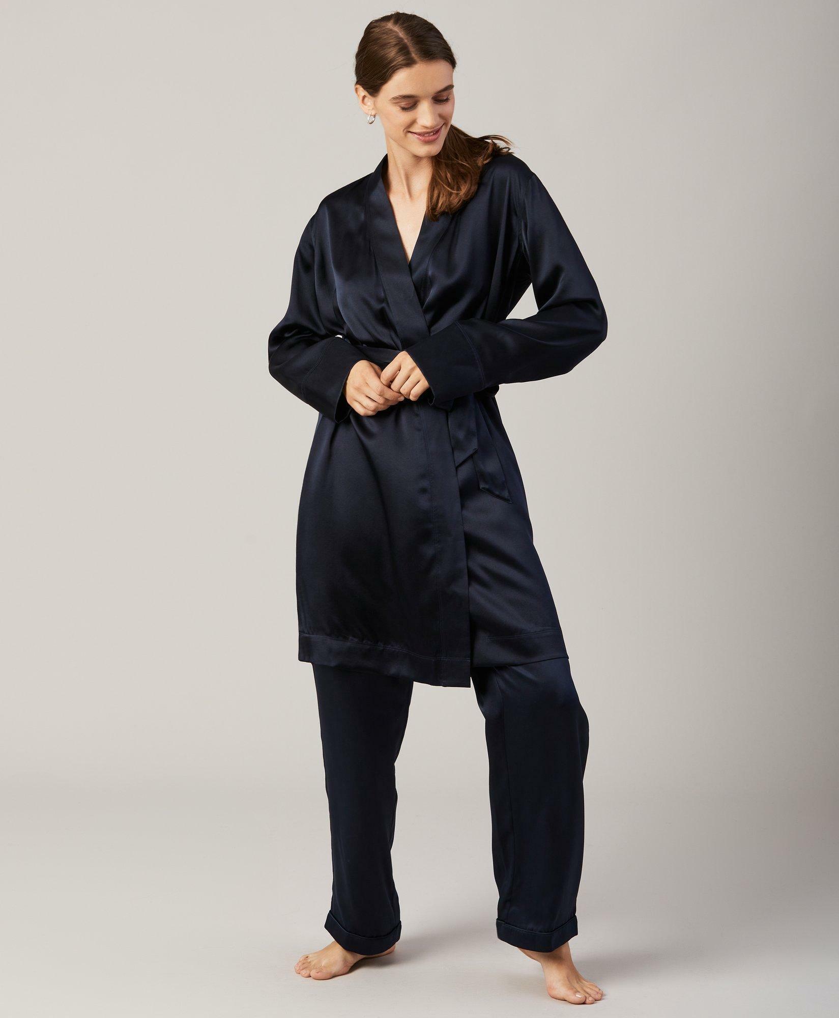 Brooks Brothers Women's Silk-Satin Robe | Navy