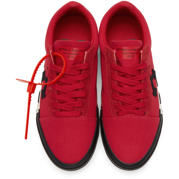 off white red striped vulcanized sneakers