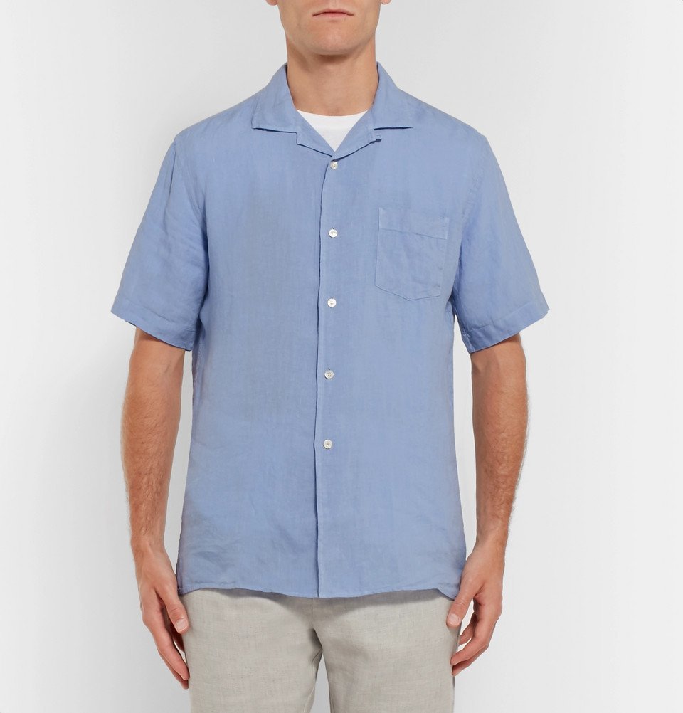 Hartford - Camp-Collar Linen Shirt - Men - Blue Hartford