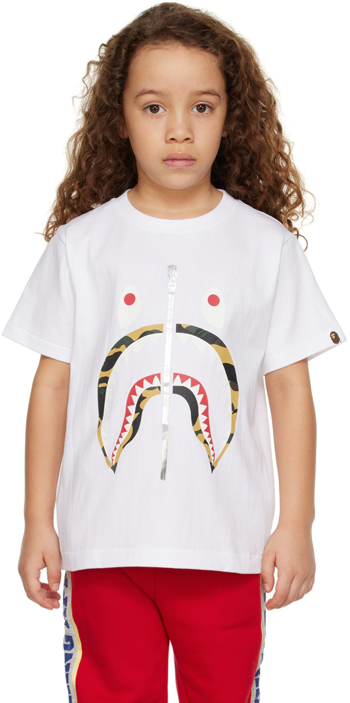 BAPE Kids White Camo Shark T-Shirt A Bathing Ape