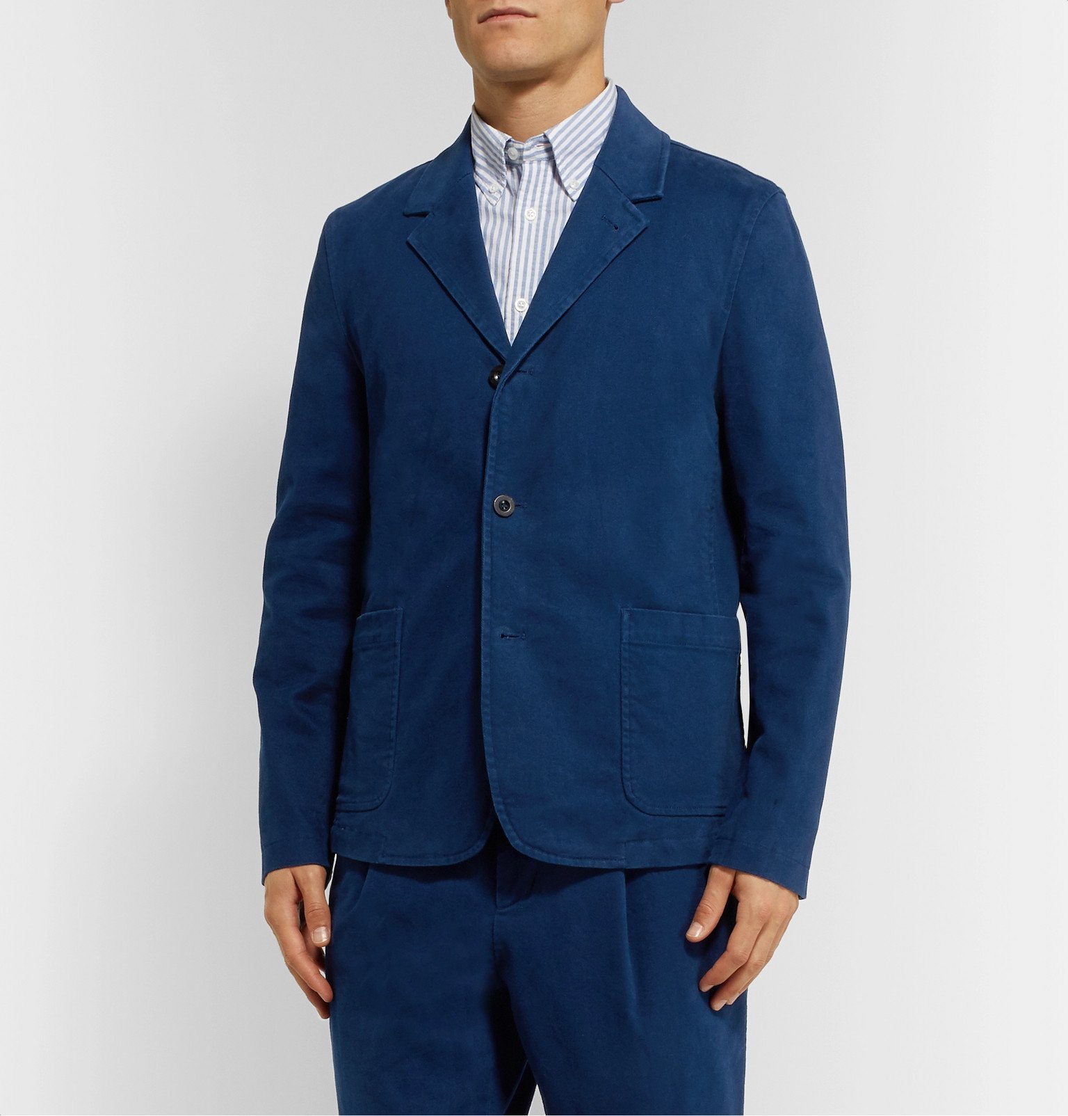 Mr P. Unstructured CottonBlend Moleskin Suit Jacket Blue Mr P.