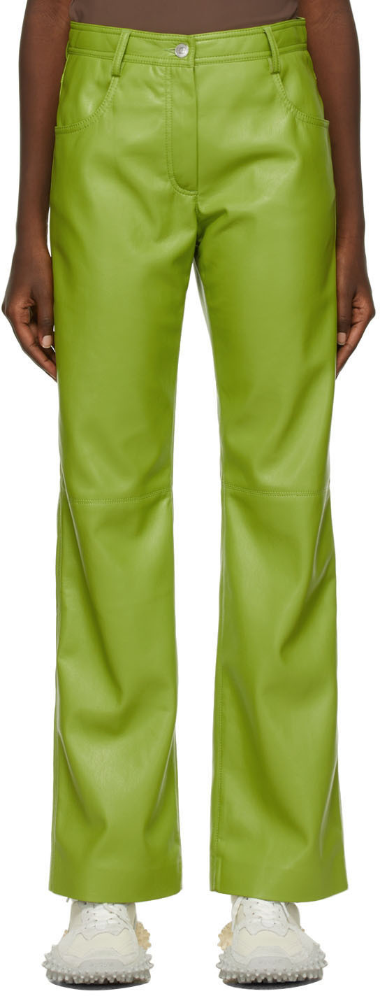 green faux leather trousers