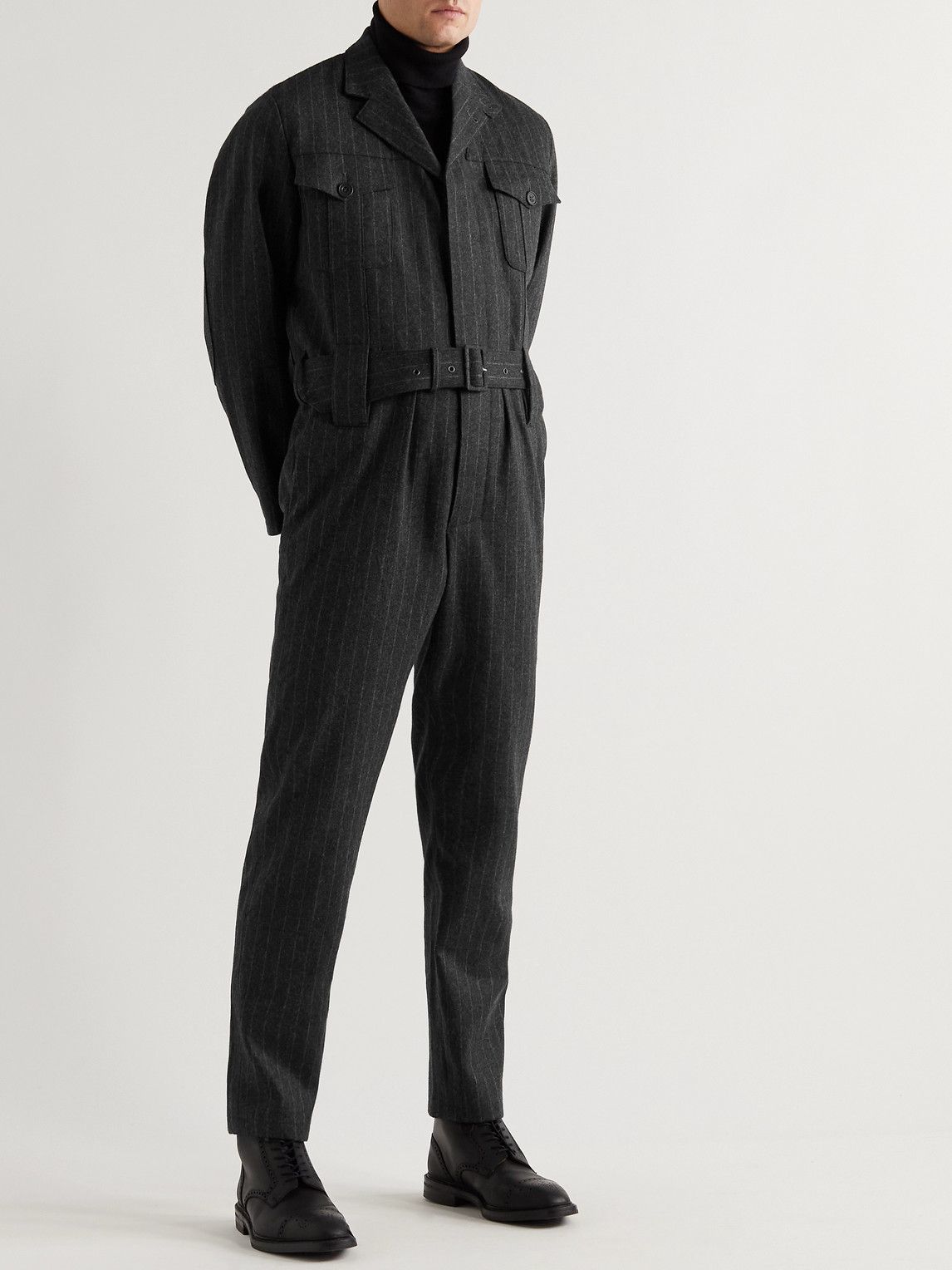 Kingsman - Belted Pinstriped Wool-Flannel Jumpsuit - Gray Kingsman