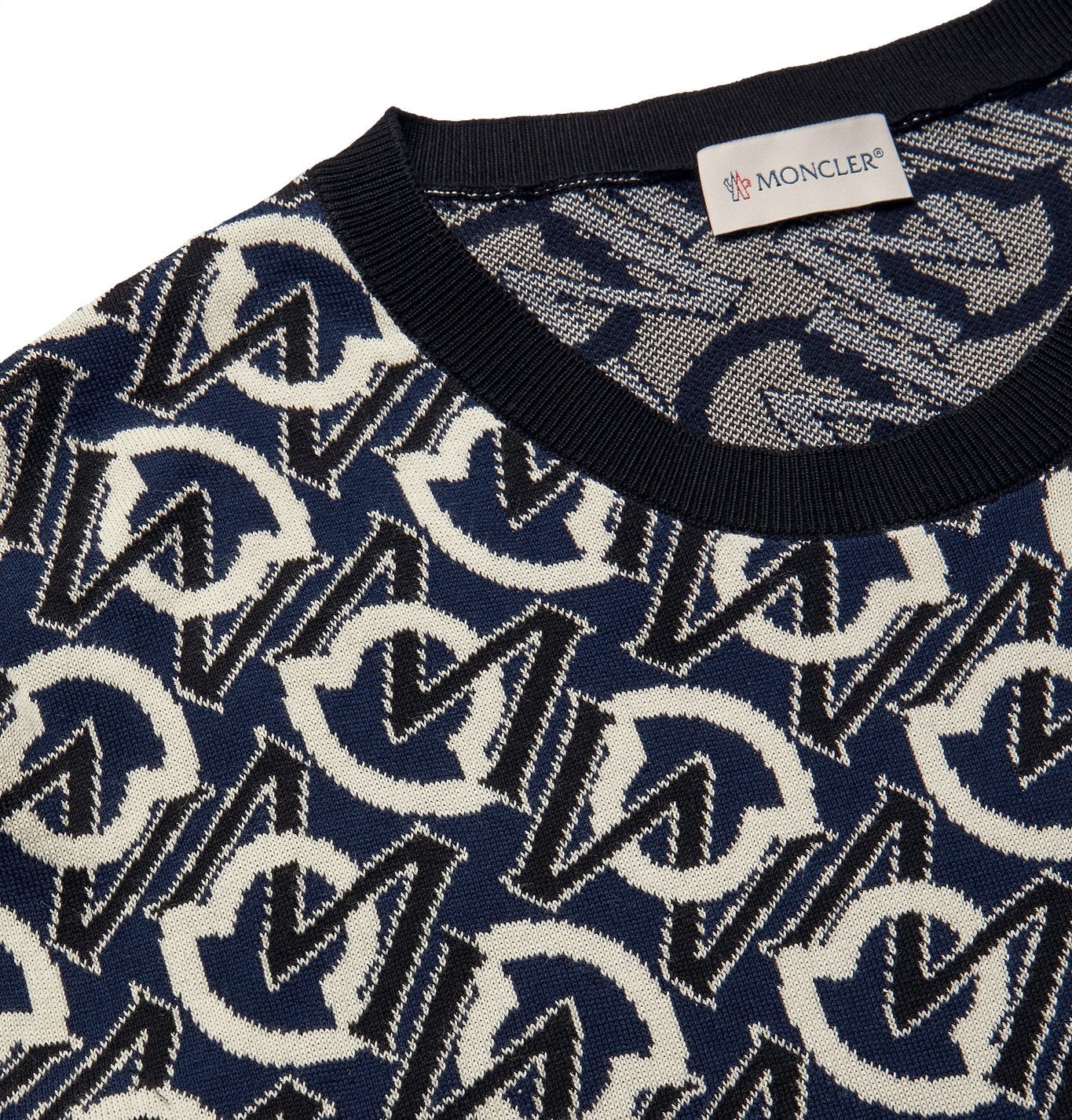 MONCLER - Logo-Jacquard Cotton Sweater - Blue Moncler