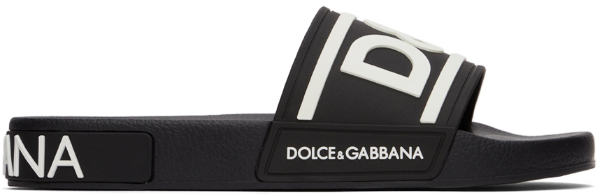 Photo: Dolce & Gabbana Black Beachwear Logo Slides