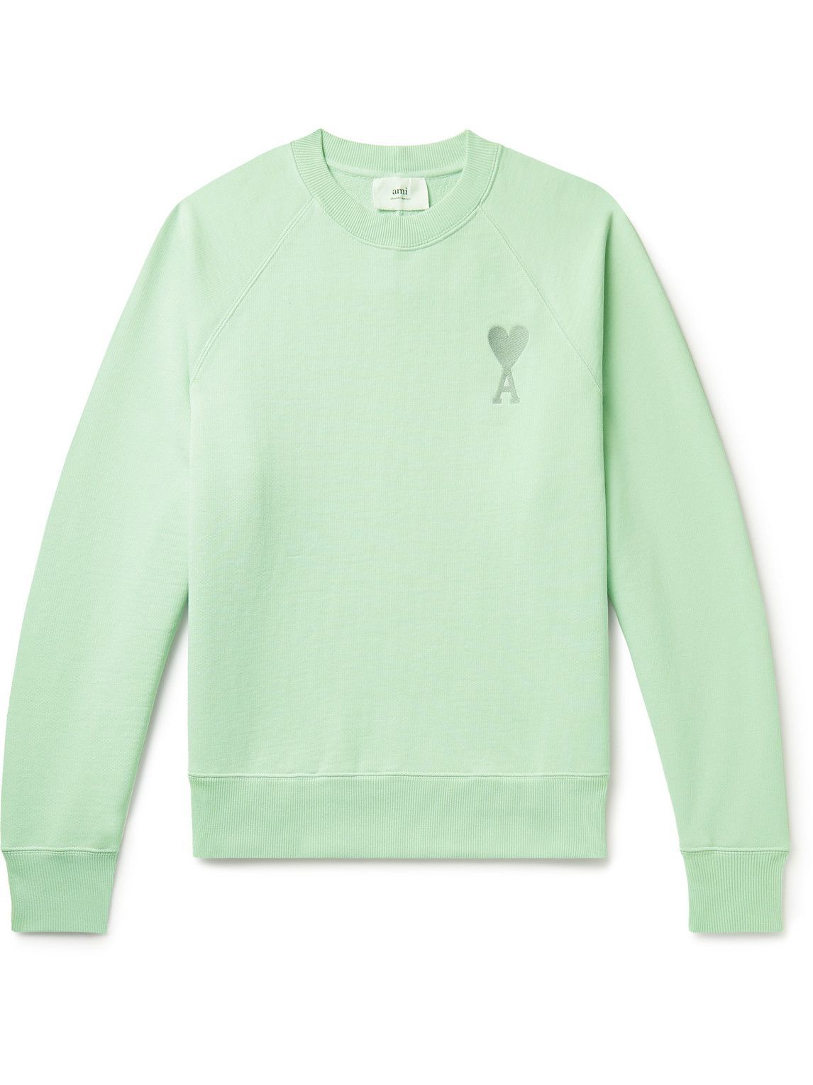 Photo: AMI PARIS - Logo-Appliquéd Cotton-Jersey Sweatshirt - Green