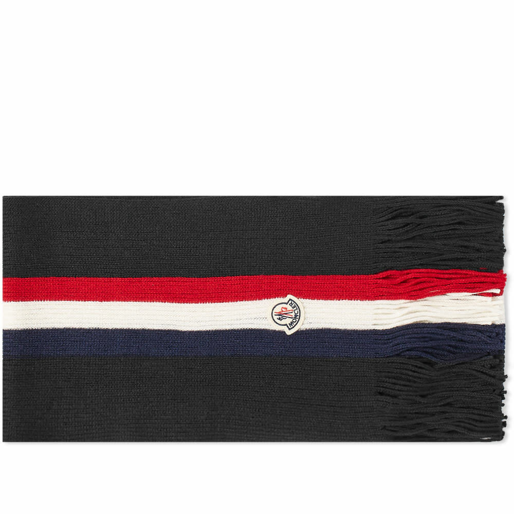 Moncler Men's Tricolore Striped Logo Scarf in Black Moncler