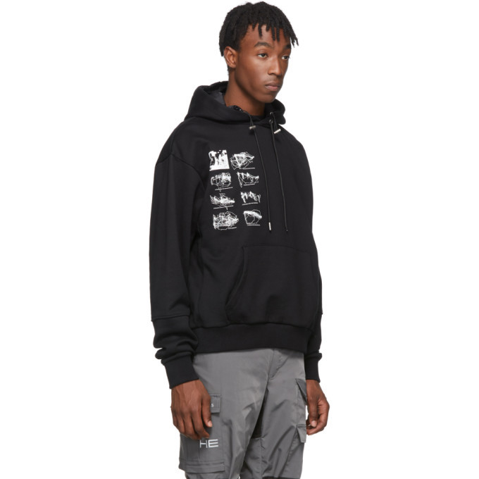 Heliot Emil Black Print Detail Hoodie Heliot Emil