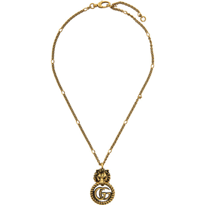 Gucci Gold Double G Lion Head Necklace Gucci