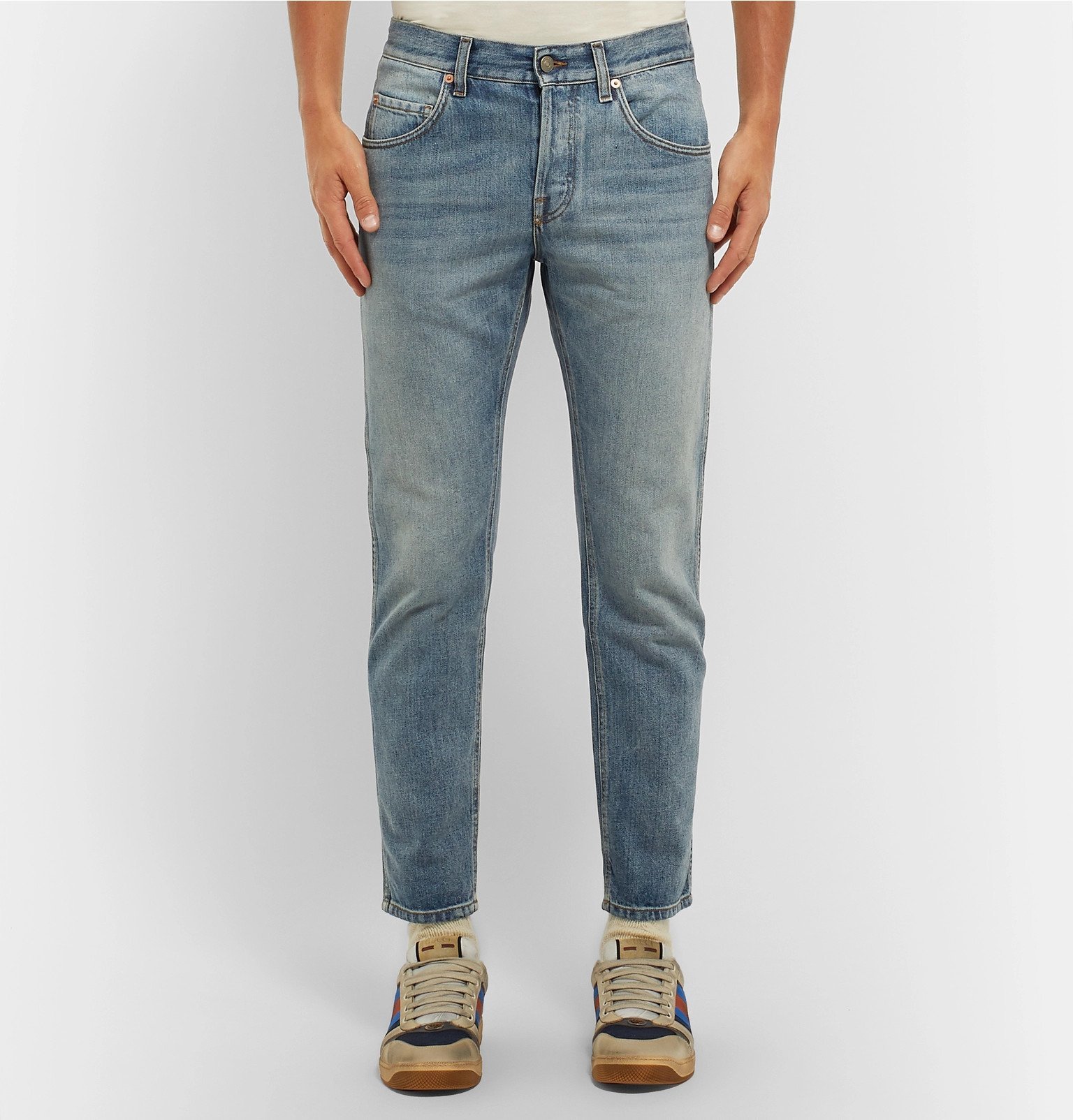 Gucci - Slim-Fit Cropped Tapered Denim Jeans - Blue Gucci