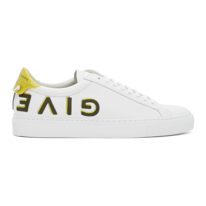 Givenchy White and Yellow Reverse Logo Urban Street Sneakers Givenchy