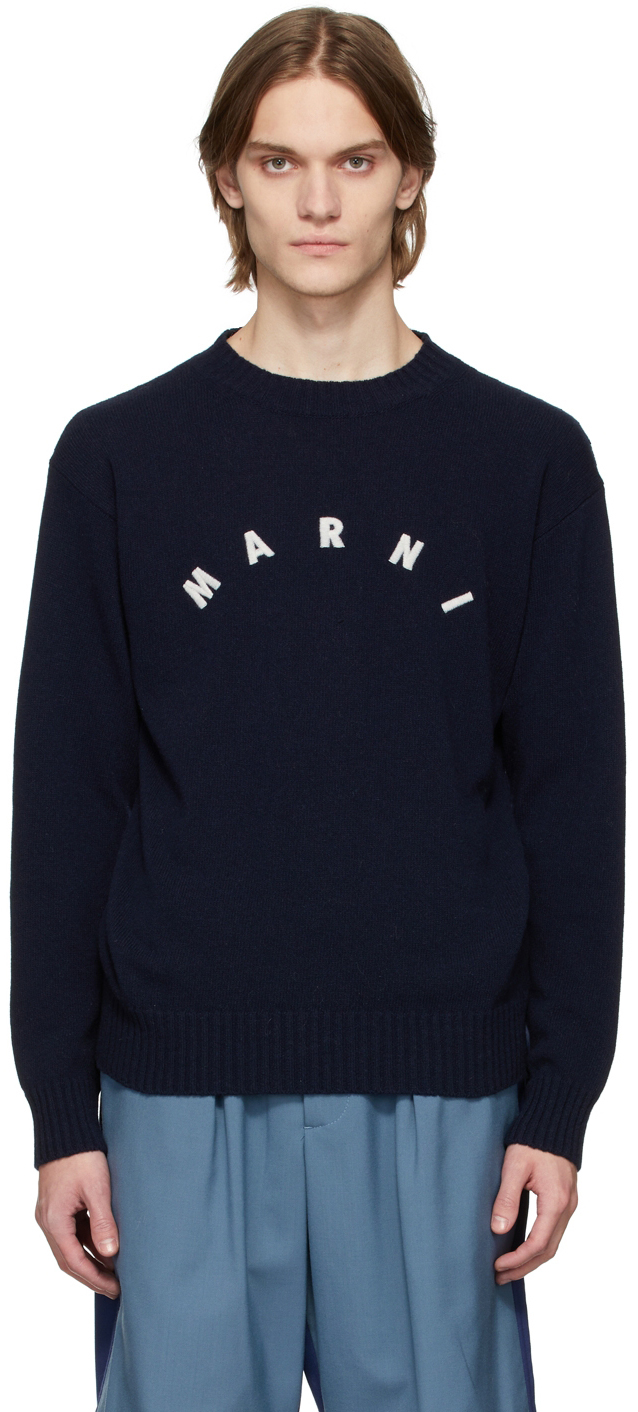 Marni Navy Embroidered Logo Sweater Marni