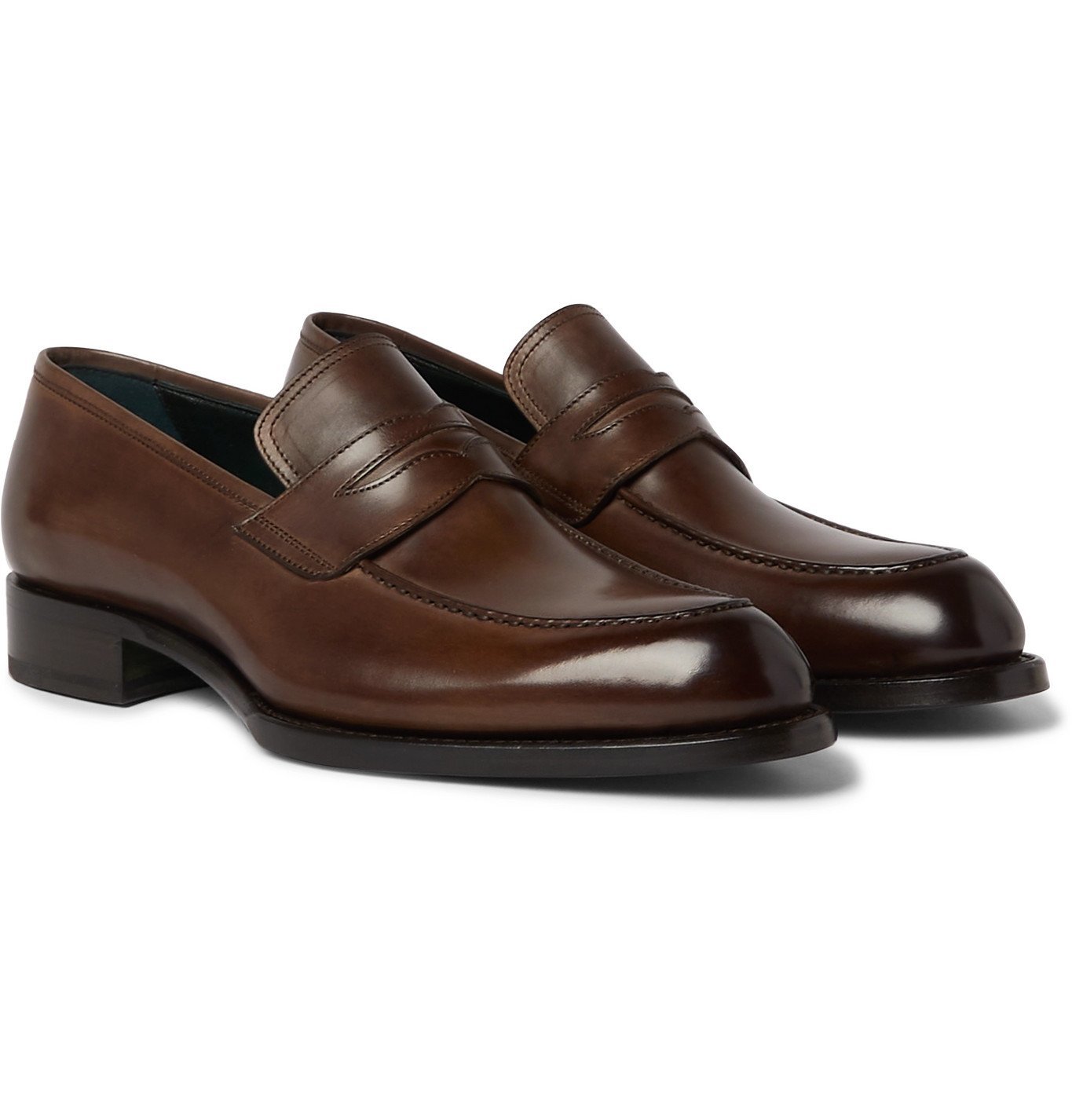 BRIONI - Polished-Leather Penny Loafers - Brown Brioni