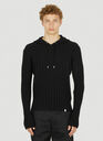 Ribbed Knit Hooded Sweatshirt in Black