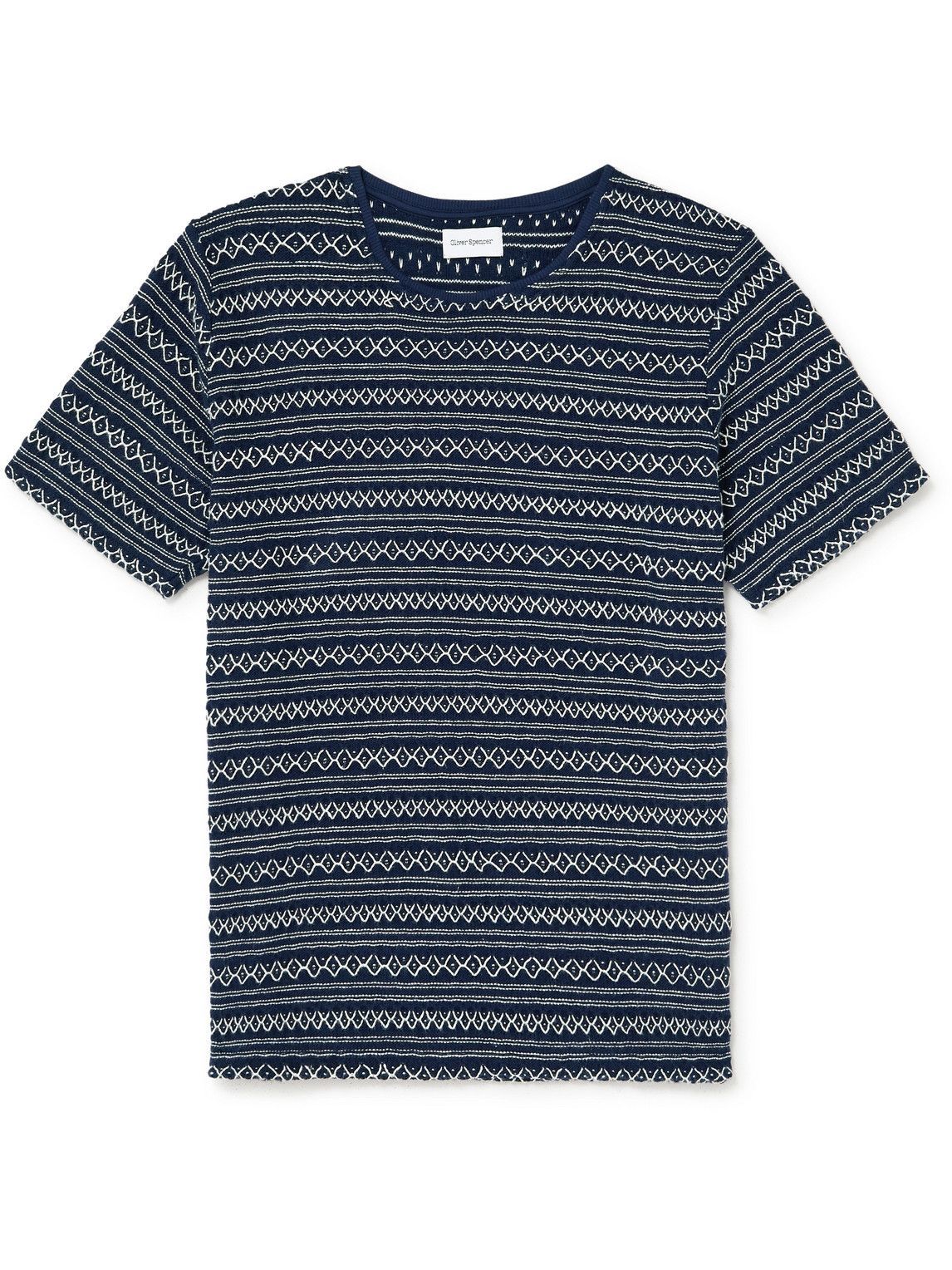 Photo: Oliver Spencer - Conduit Embroidered Crocheted Cotton T-Shirt - Blue