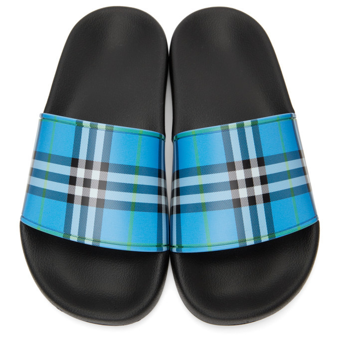 blue burberry slides