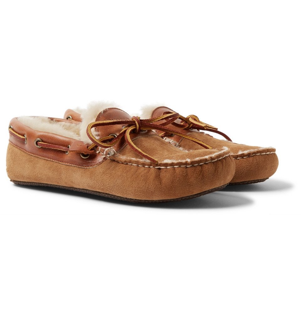 Quoddy Fireside LeatherTrimmed ShearlingLined Suede Slippers