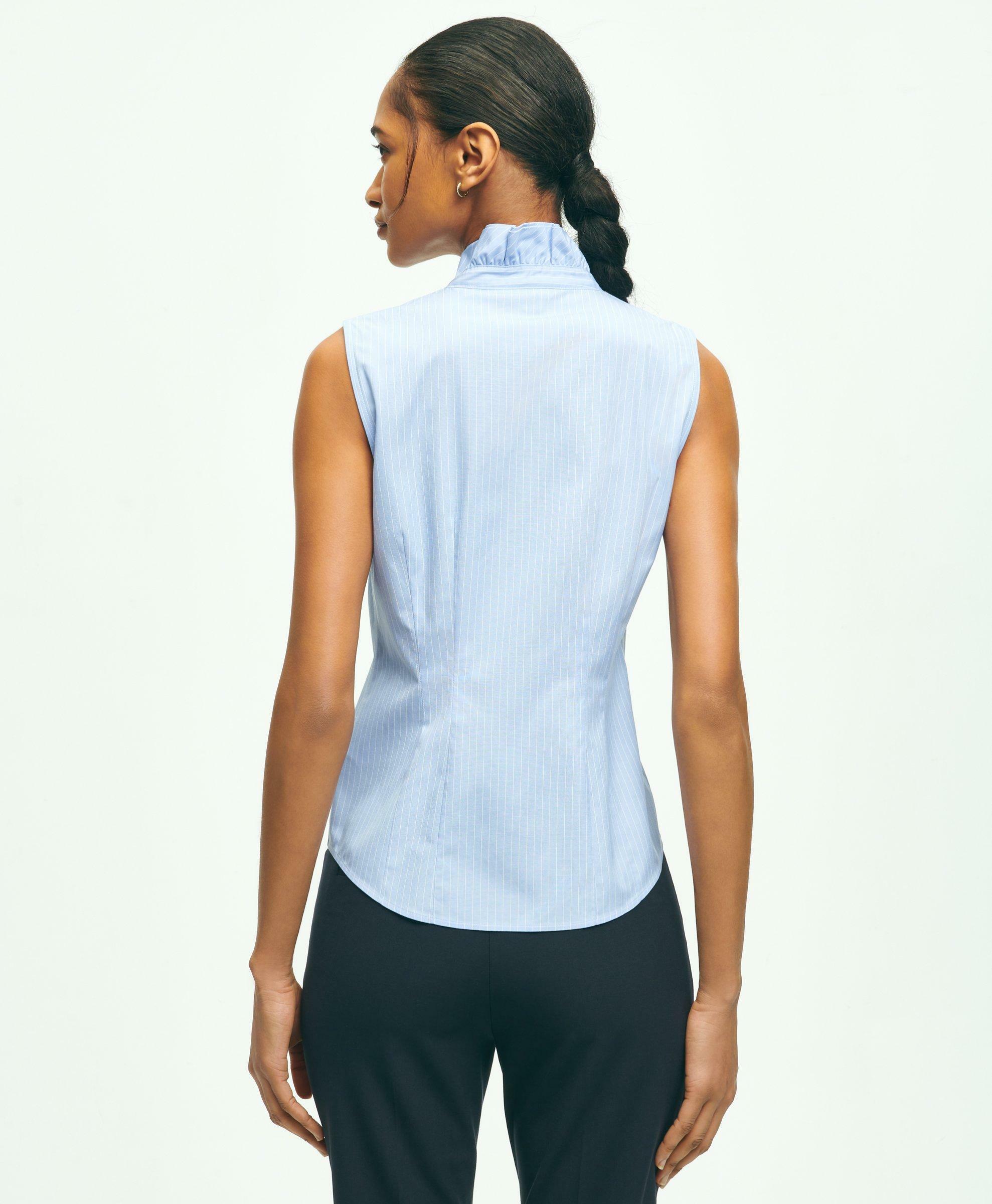 Brooks Brothers Women's Fitted Non-Iron Stretch Supima Cotton Stripe Sleeveless Shirt | Light Blue