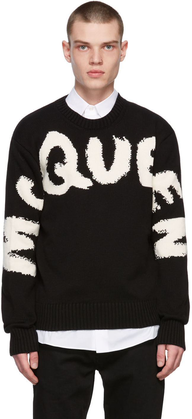 Alexander McQueen Black & WhiteGraffiti Knit Crewneck Sweater Alexander