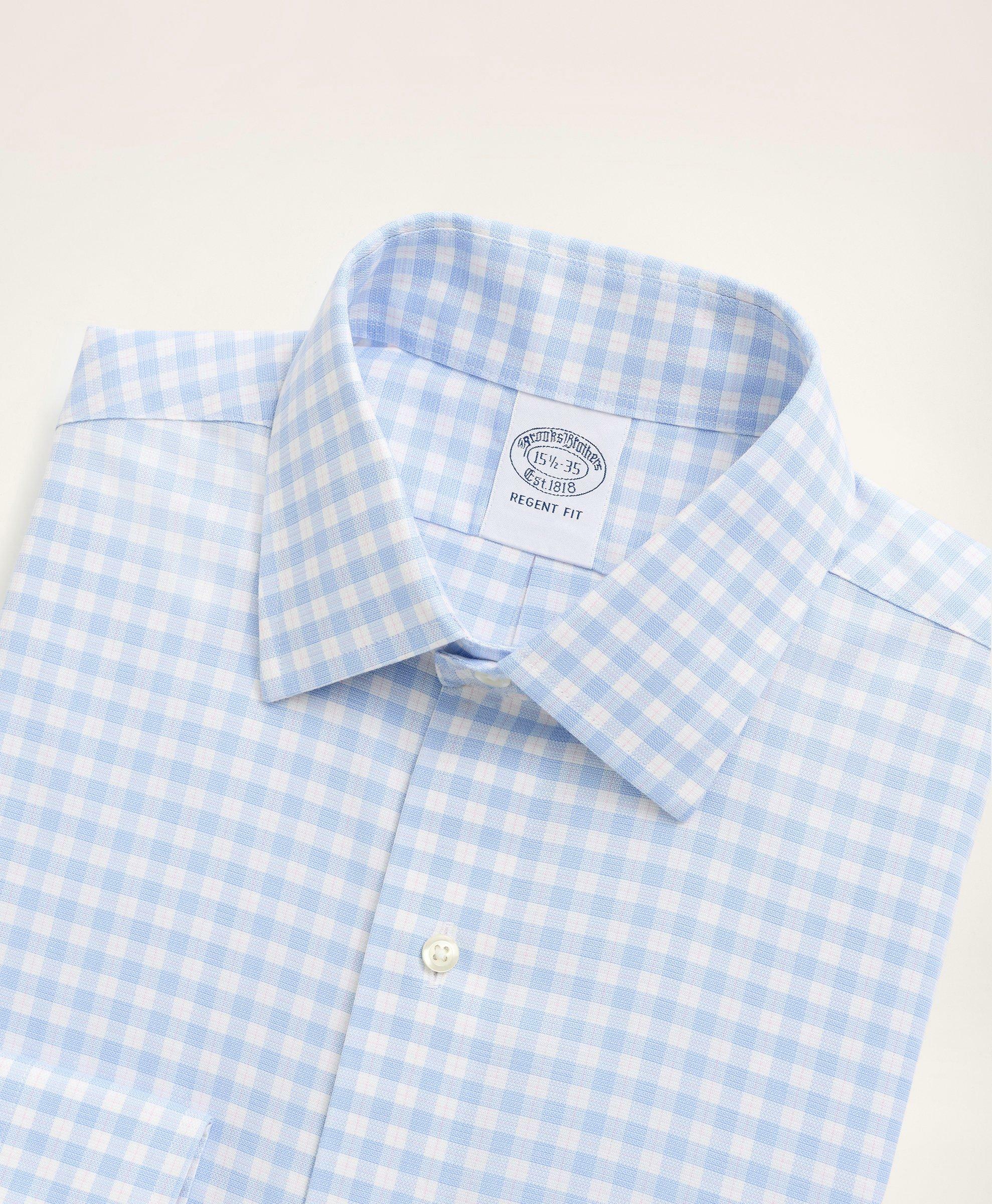 Brooks Brothers Men's Stretch Regent Regular-Fit Dress Shirt, Non-Iron Royal Oxford Ainsley Collar Check | Light Blue