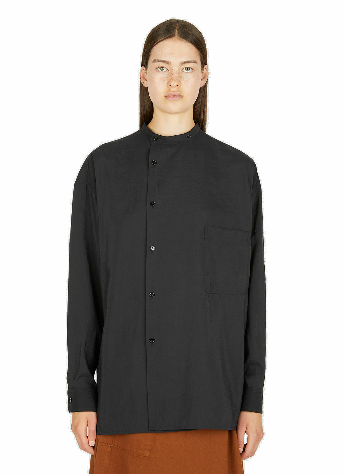Photo: Collarless Button Down Shirt in Black