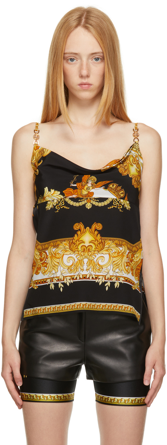 Versace Black & Gold Medusa Renaissance Silk Camisole Versace