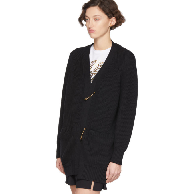 Versace Black Wool Safety Pin Cardigan Versace