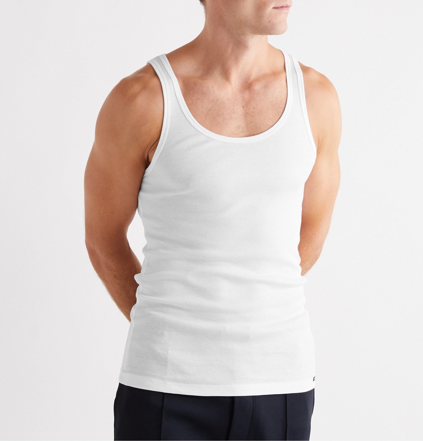 TOM FORD - Ribbed Cotton and Modal-Blend Tank Top - White TOM FORD