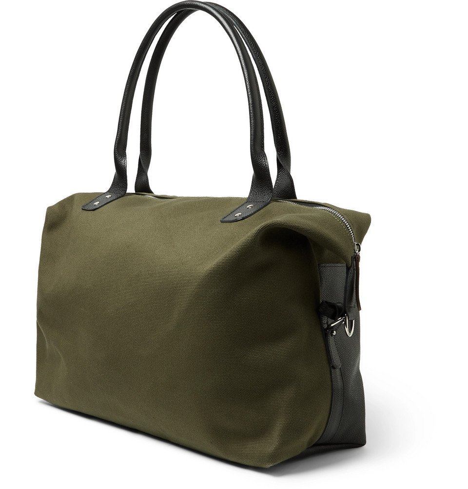 Oliver Spencer - Full-Grain Leather and Cotton-Canvas Holdall - Men - Army green