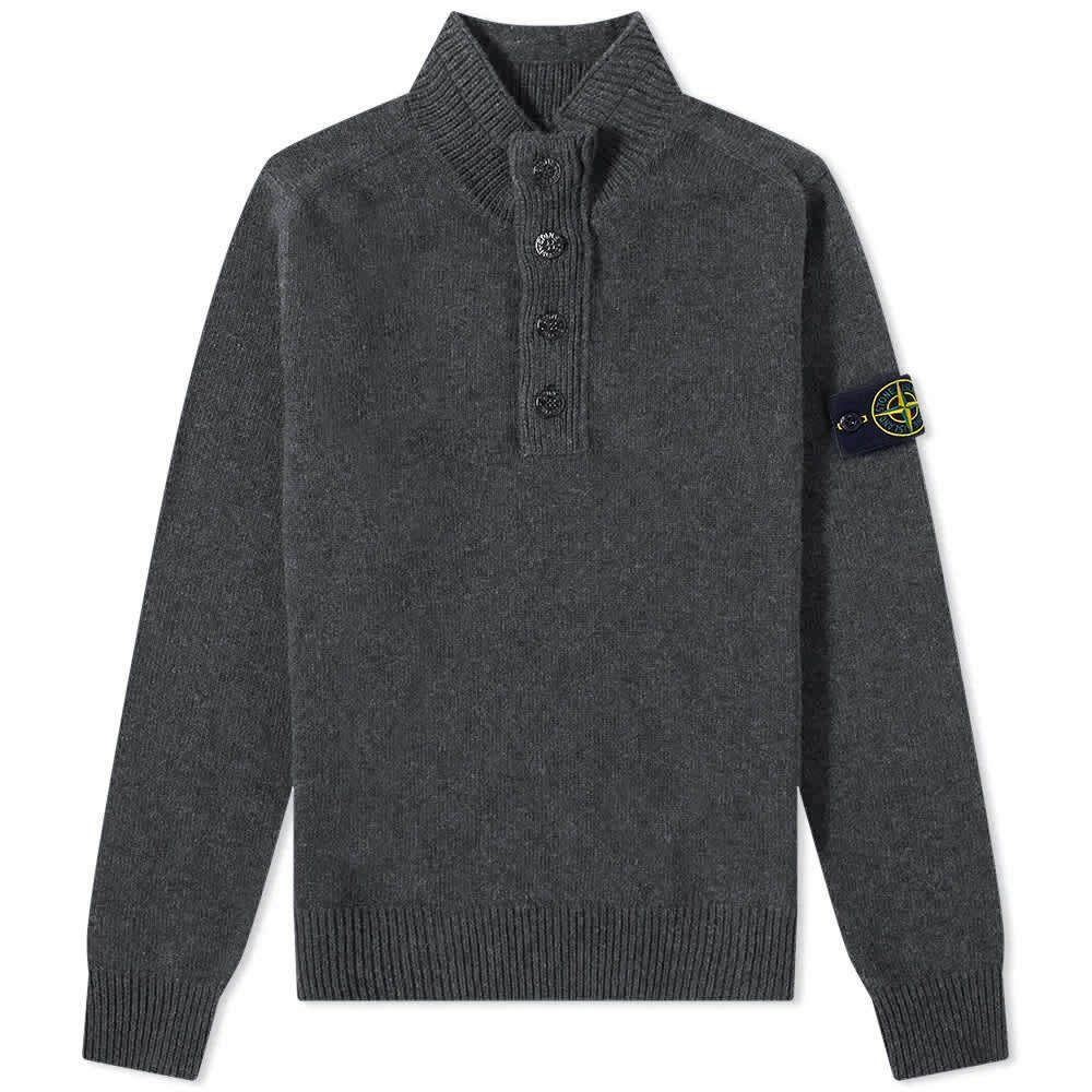 Stone Island Men's Lambswool Quarter Button Knit in Charcoal