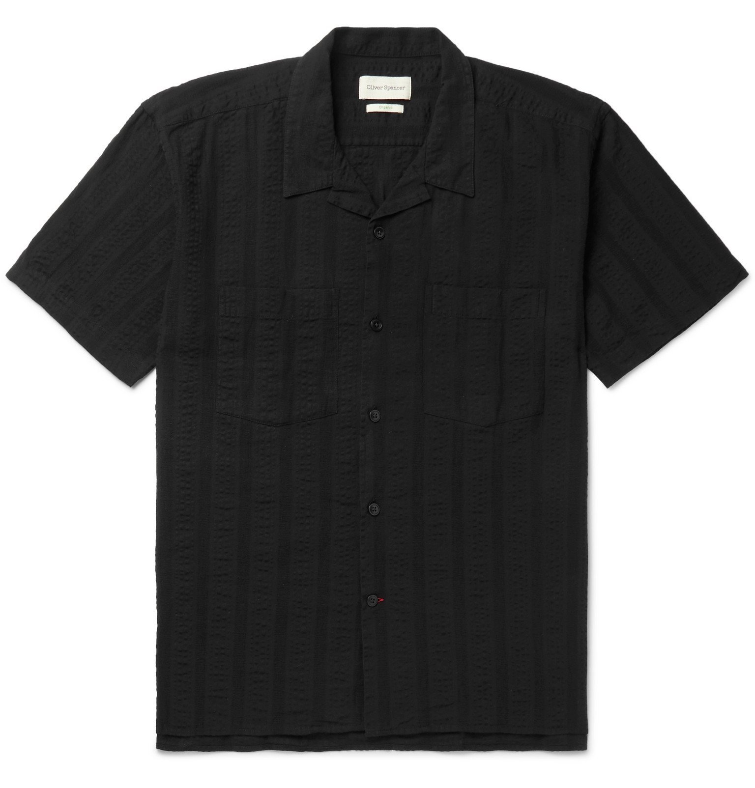 Oliver Spencer - Slim-Fit Camp-Collar Striped Organic Cotton-Seersucker Shirt - Black