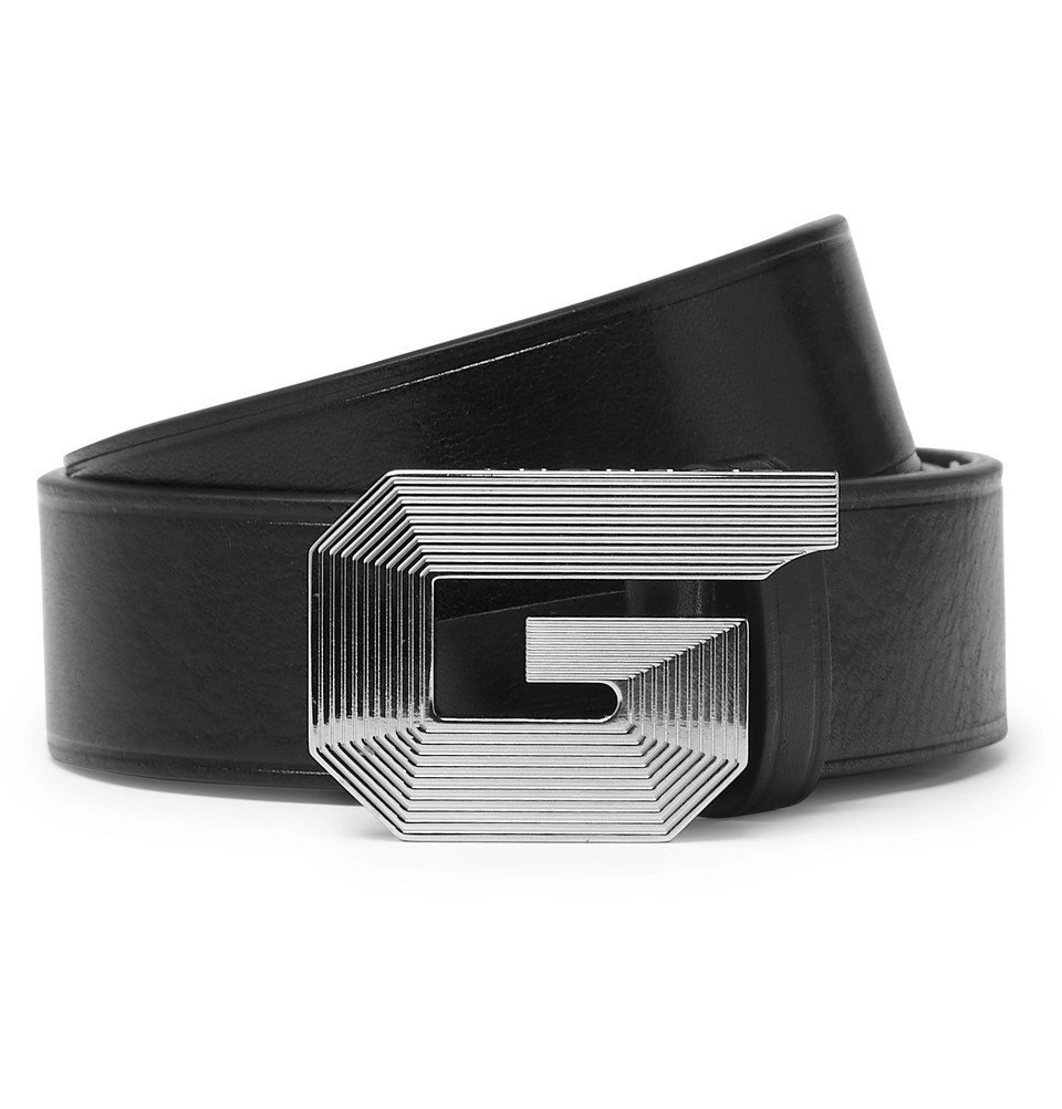 3cm Black Textured-Leather Belt 