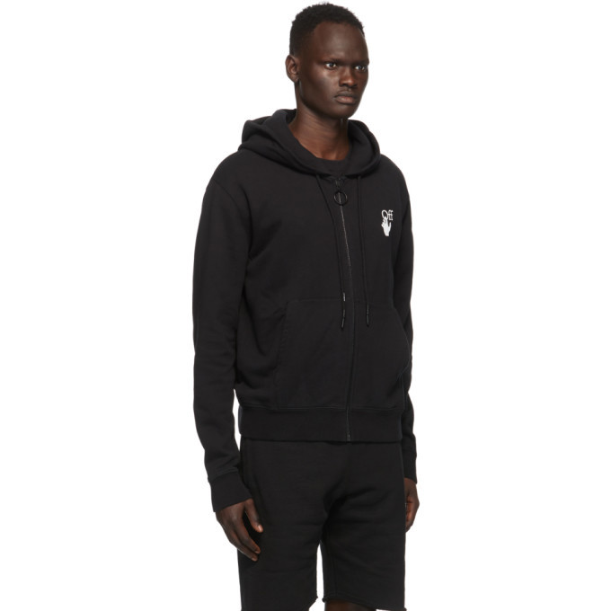 Black Cut Here Slim Zip Hoodie Off-White