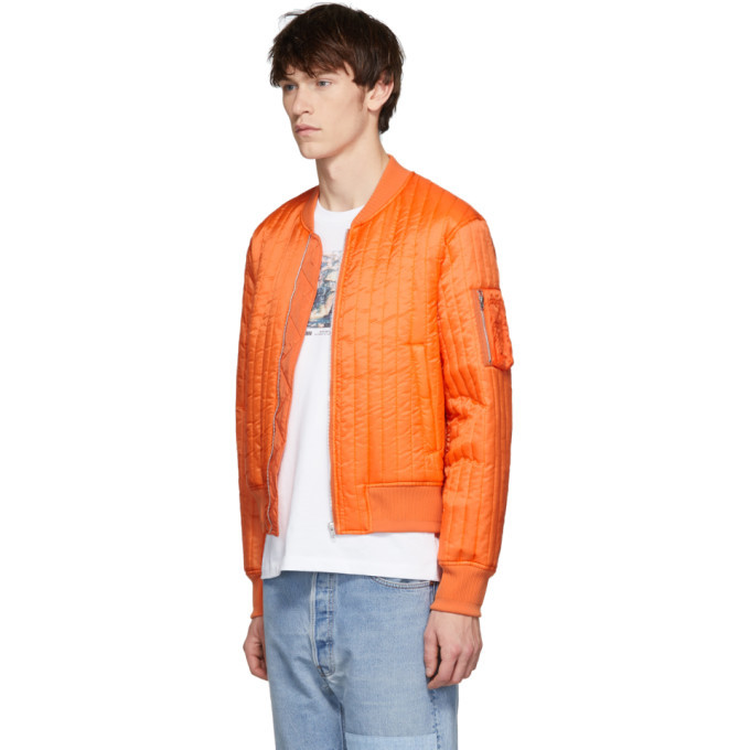 Helmut Lang Orange Quilted Nylon Bomber 