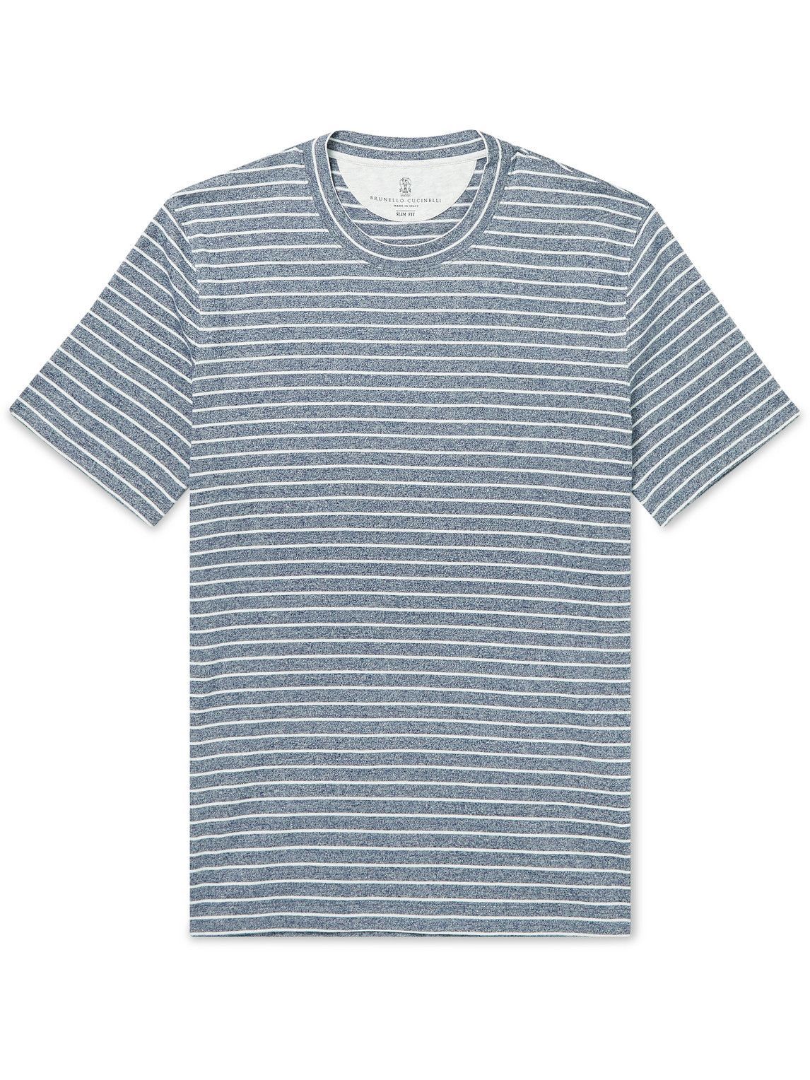 Brunello Cucinelli - Striped Cotton and Linen-Blend Jersey T-Shirt ...