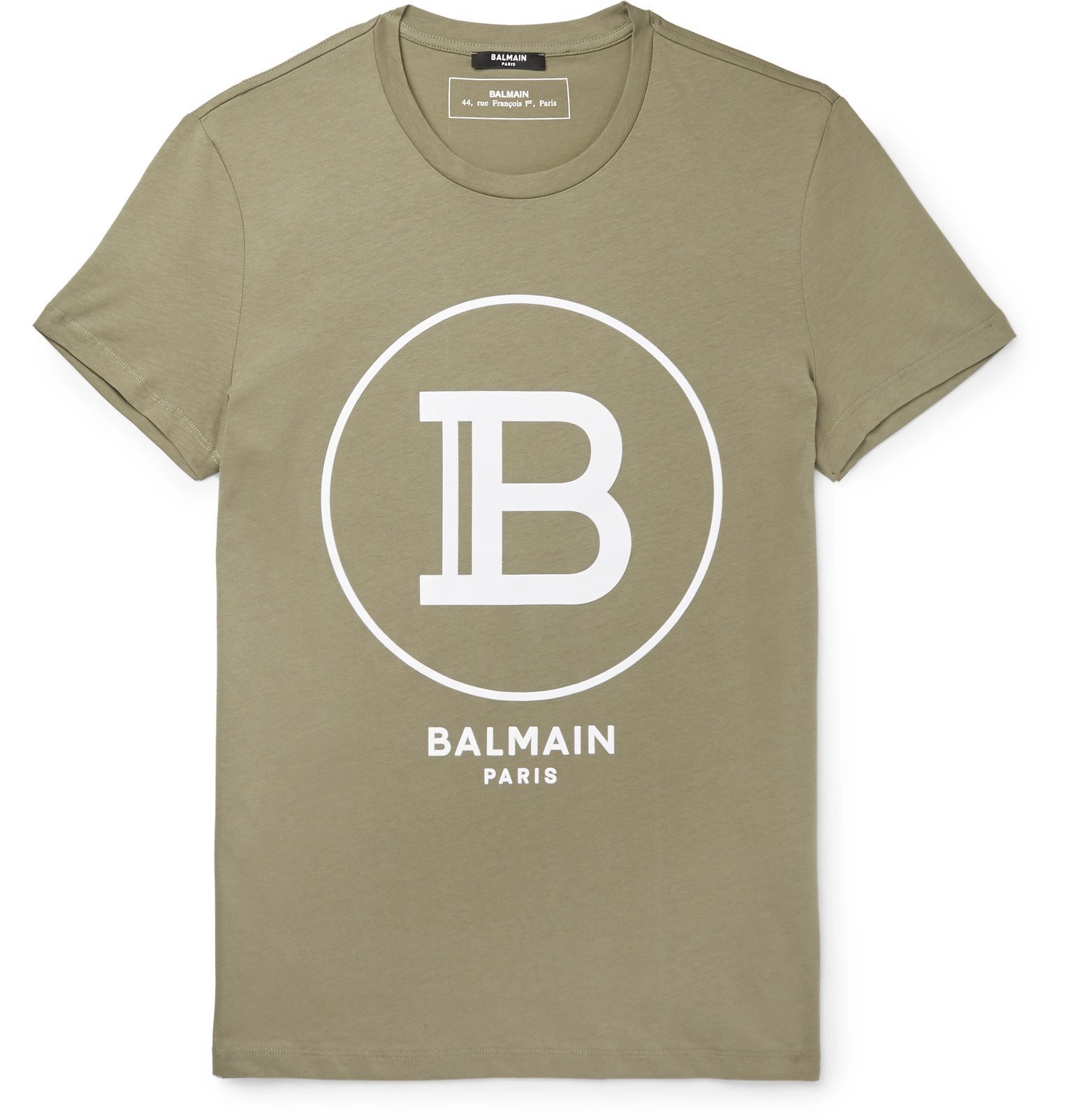 Balmain - Logo-Flocked Cotton-Jersey T-Shirt - Green Balmain