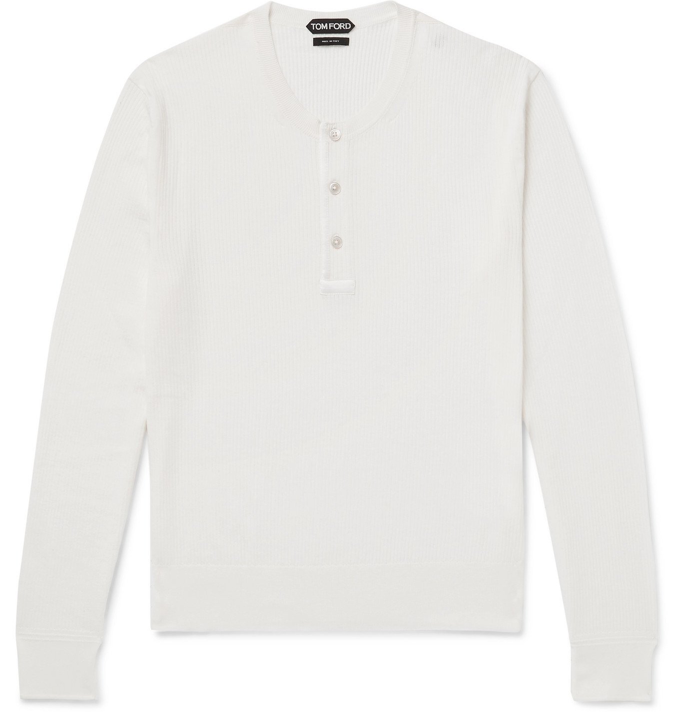 TOM FORD - Slim-Fit Ribbed Cotton and Silk-Blend Henley T-Shirt - White TOM  FORD