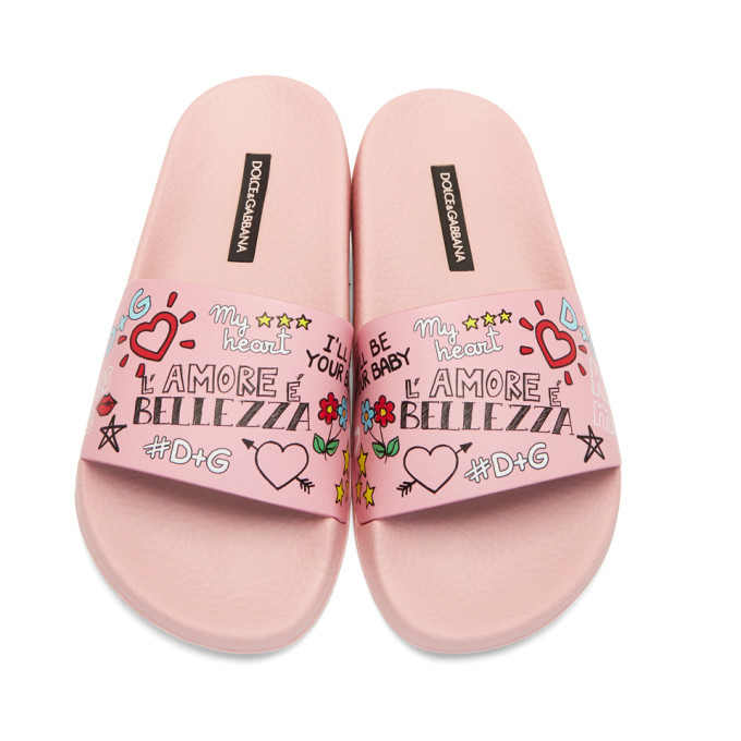 Dolce and Gabbana Pink Millennials Pool Slides Dolce & Gabbana