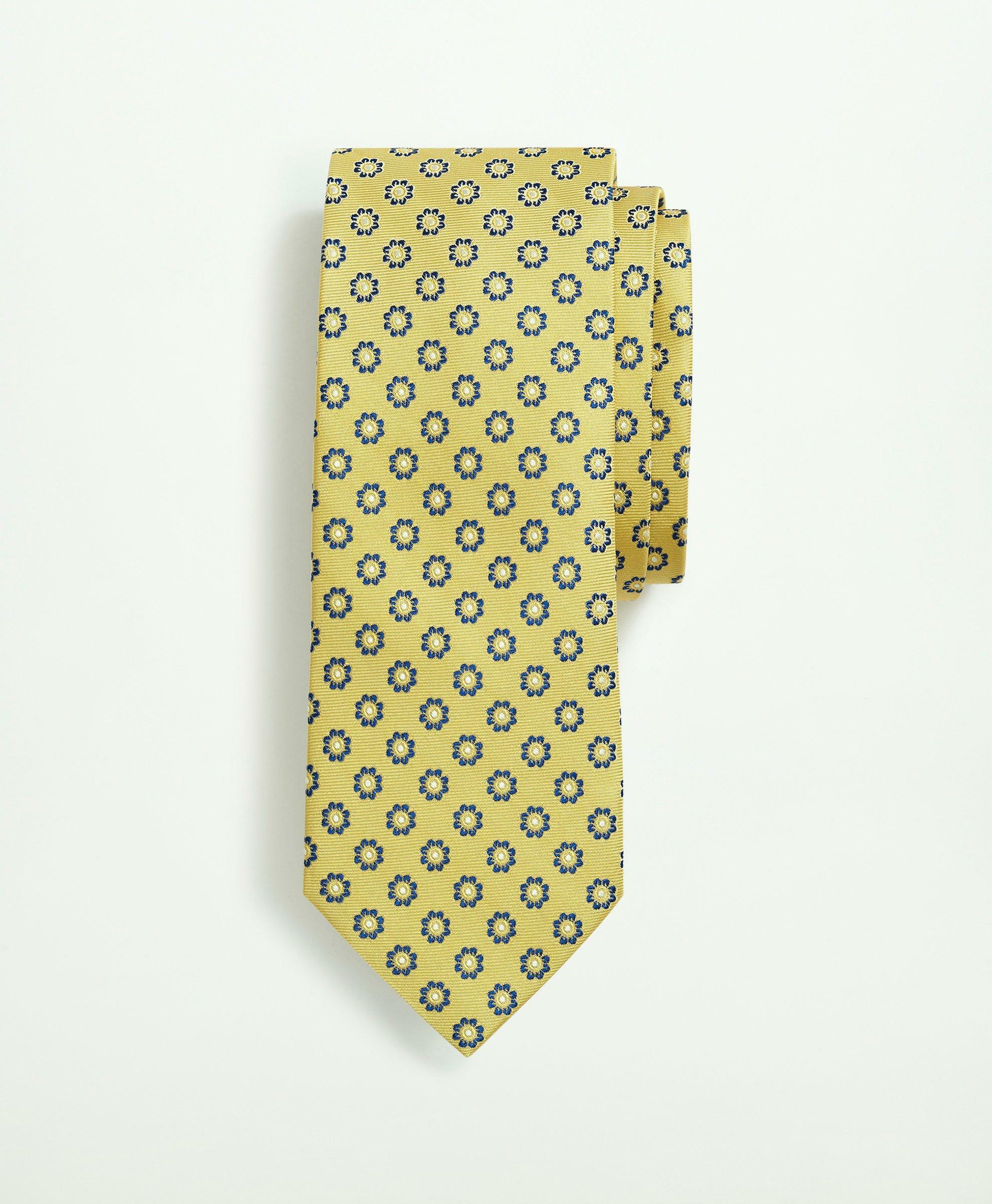 Brooks Brothers Men's Silk Flower Pattern Tie | Yellow/Blue