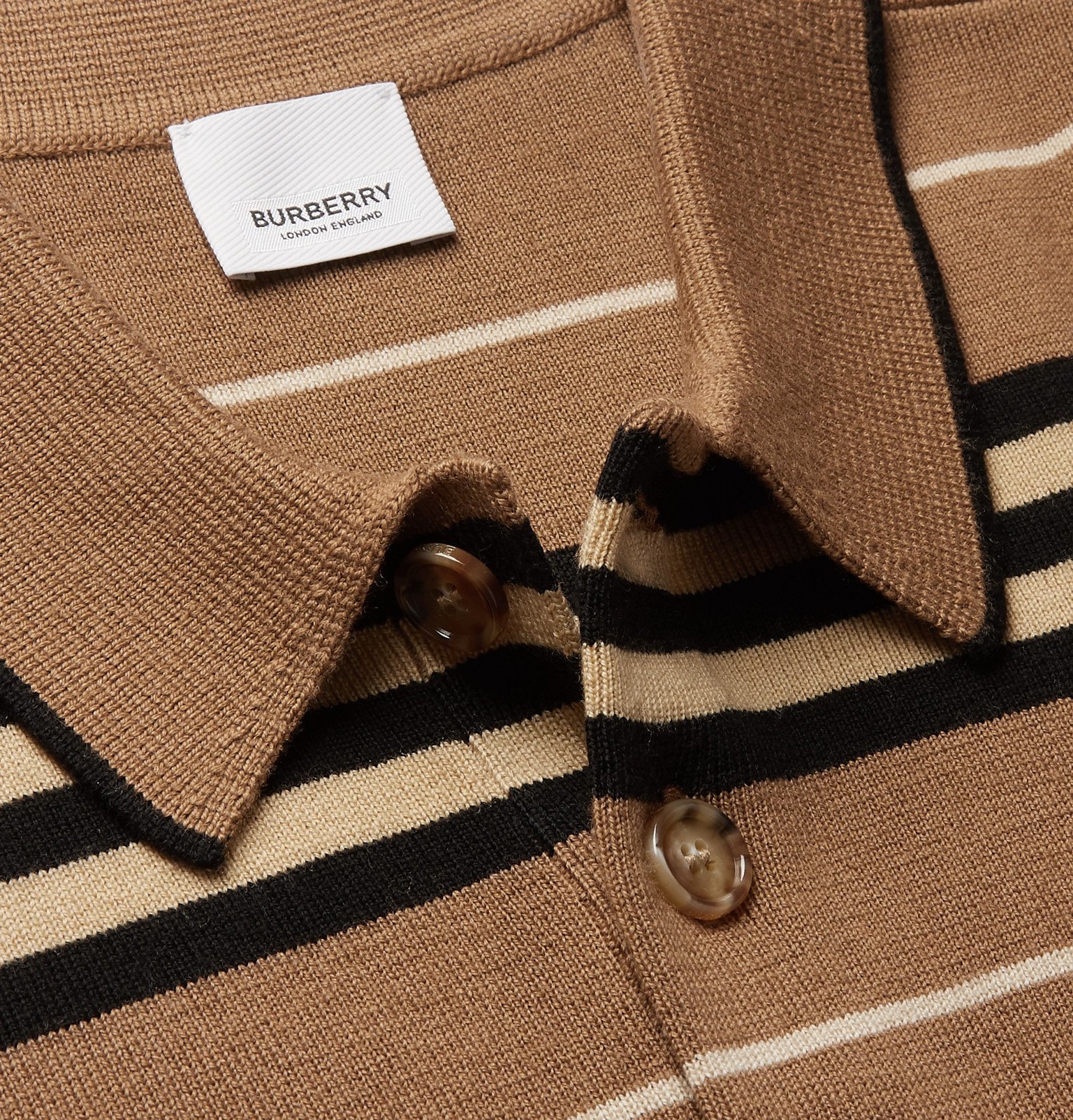 Burberry - Striped Merino Wool Polo Shirt - Brown Burberry