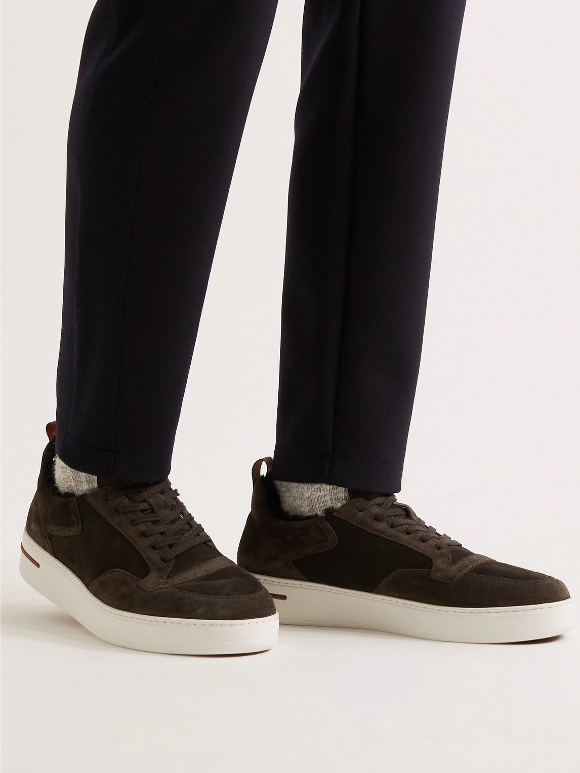 Loro Piana - Newport Shearling-Trimmed Two-Tone Suede Sneakers - Brown ...