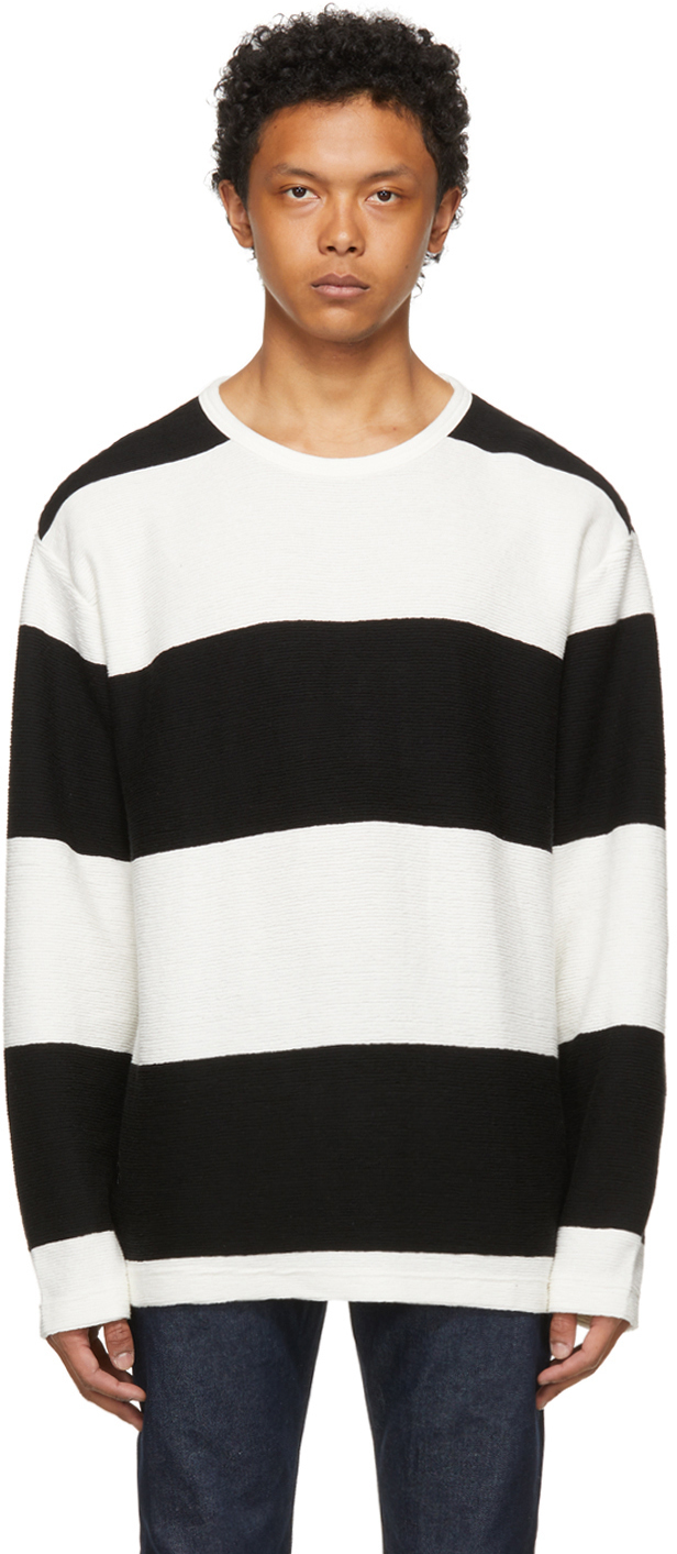 Levi's Made & Crafted White & Black Stripe Textural Long Sleeve T-Shirt  Levis Made and Crafted