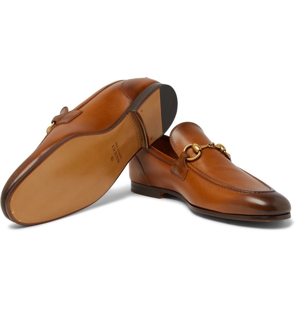 Gucci Jordaan Horsebit BurnishedLeather Loafers Brown Gucci