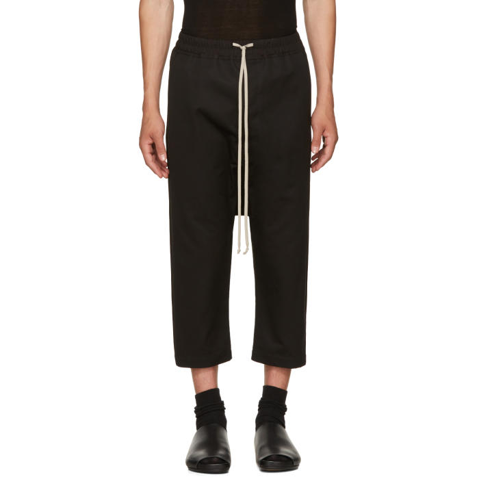 Rick Owens Black Cropped Drawstring Trousers Rick Owens