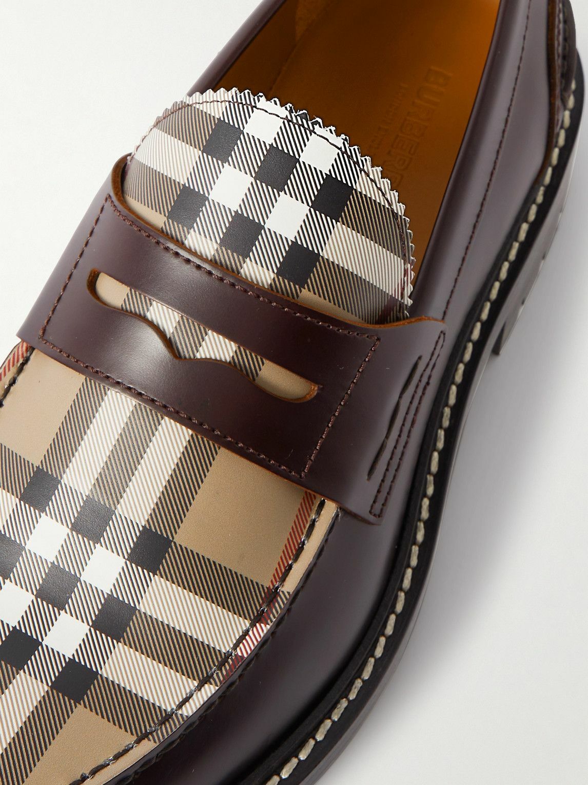 Burberry - Checked Leather Penny Loafers - Brown Burberry
