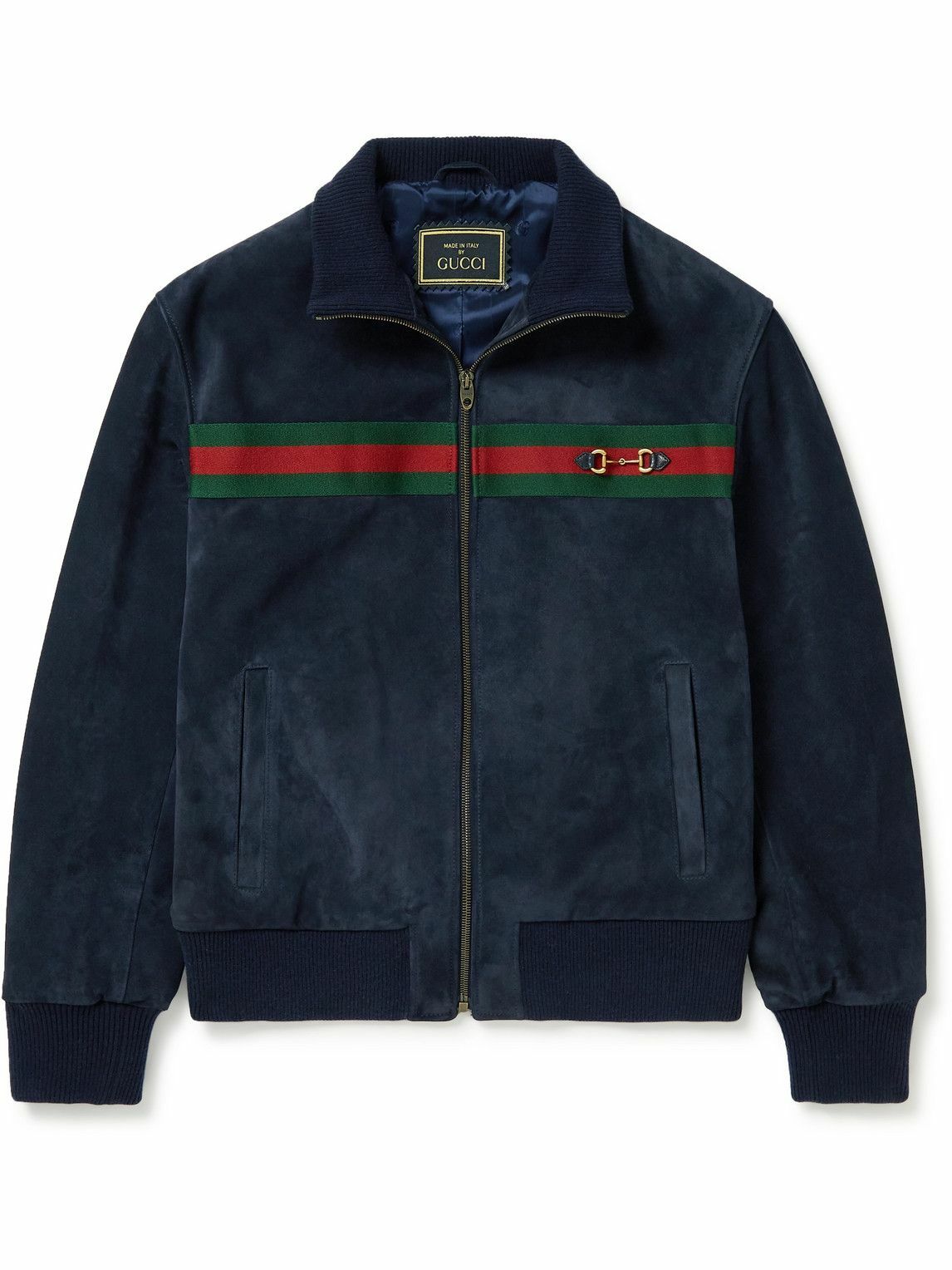 GUCCI Horsebit bingTrimmed Suede Bomber Jacket Blue Gucci