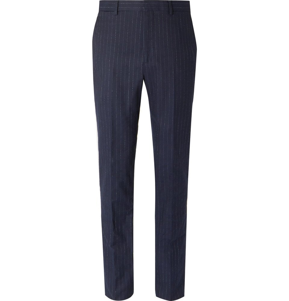 Navy Slim-Fit Pinstriped Stretch Cotton 