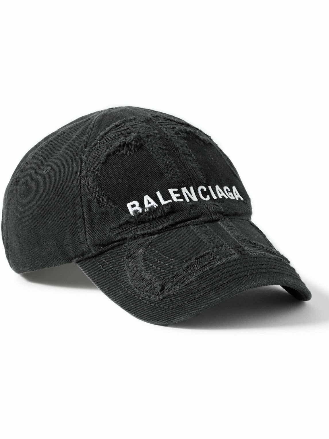 Balenciaga - BB Distressed Logo-Embroidered Cotton-Twill Baseball Cap ...