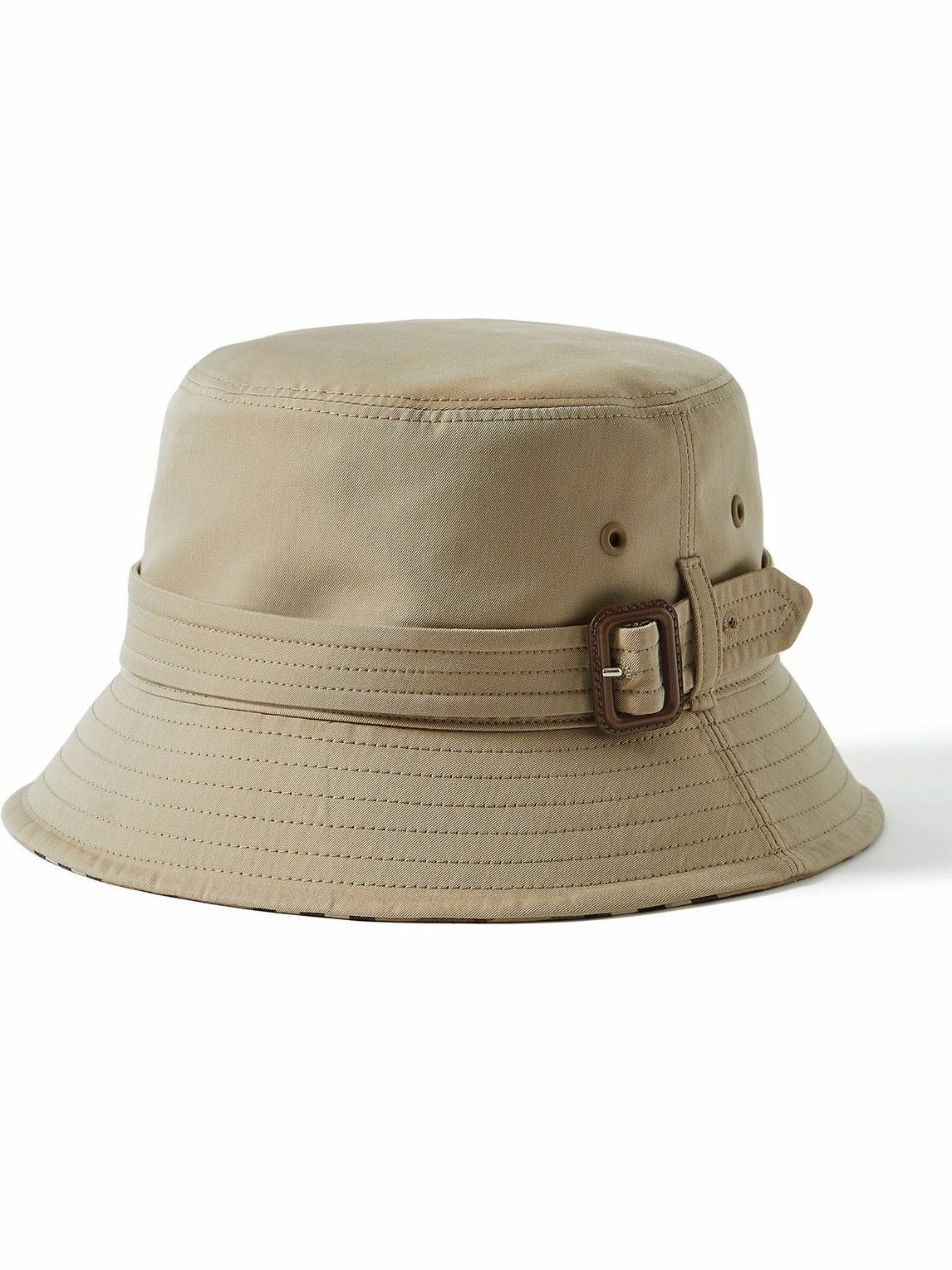 Burberry - Leather-Trimmed Cotton-Twill Bucket Hat - Neutrals Burberry
